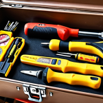 **

A well-organized toolbox filled with essential tools: hammer, screwdrivers, measuring tape, level. Focus on clean arrangement and good lighting. Perhaps add a pair of work gloves resting on top. The scene should evoke a sense of preparedness for DIY projects.

**