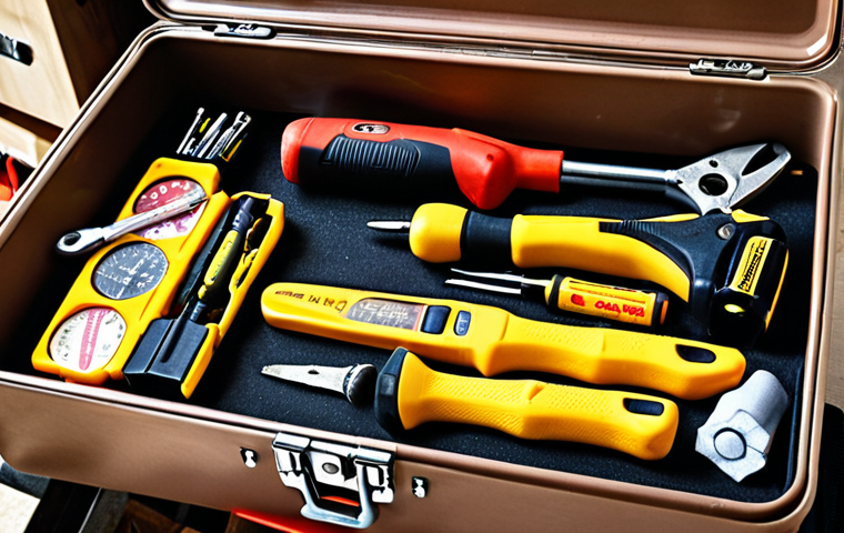 **
A well-organized toolbox filled with essential tools: hammer, screwdrivers, measuring tape, level. Focus on clean arrangement and good lighting. Perhaps add a pair of work gloves resting on top. The scene should evoke a sense of preparedness for DIY projects.
**